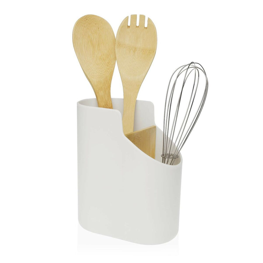 Bote para Utensilios de Cocina Versa Blanco 8,5 x 17,6 x 15 cm ABS Bambú